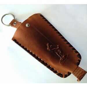 Embossed Key Case from Soviet Union 1980s Brown "Leather" (?) Hercules Lion